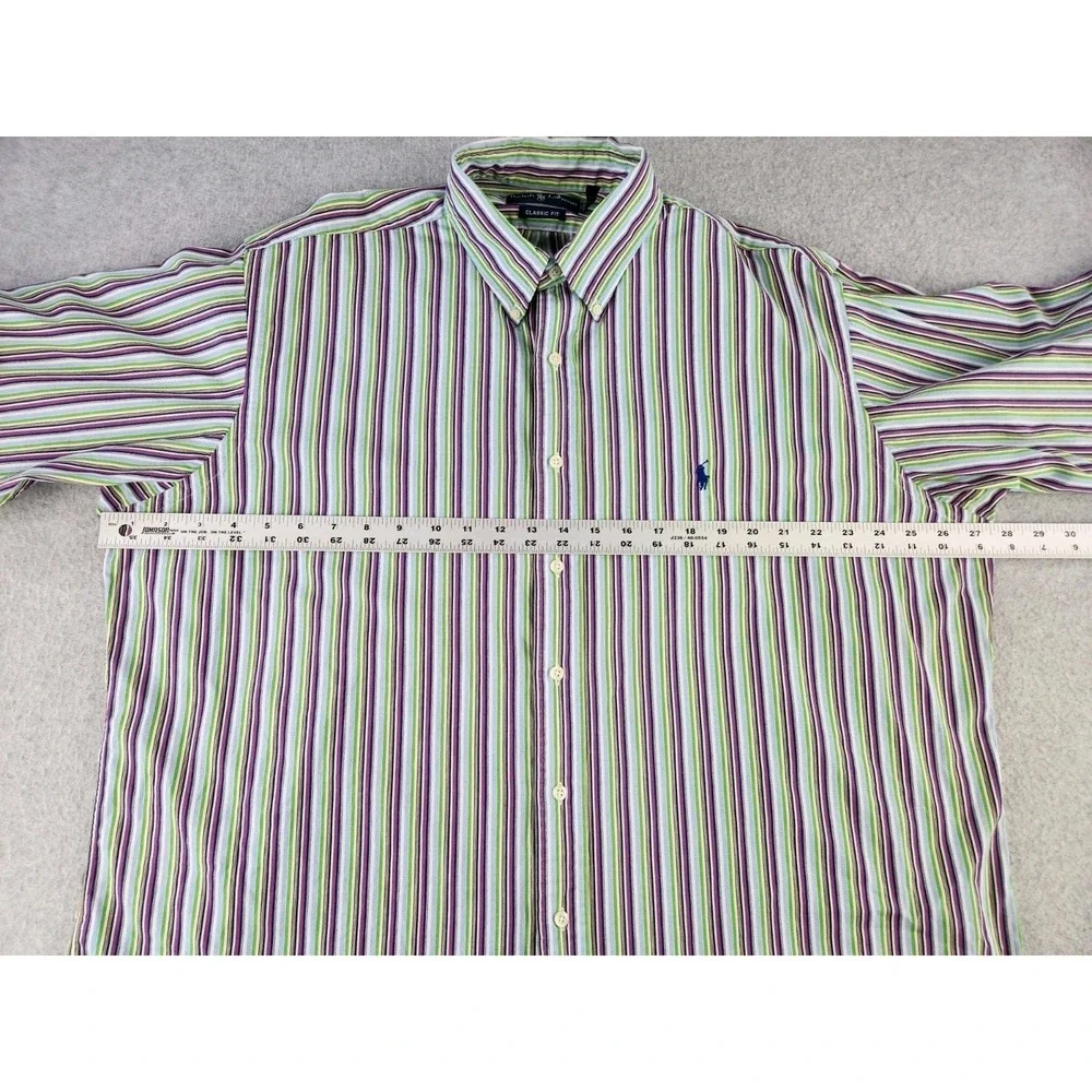 Vintage‎ Polo Ralph Lauren 17.5 XL Bright Shirt Striped Oxford Shirt Spring!